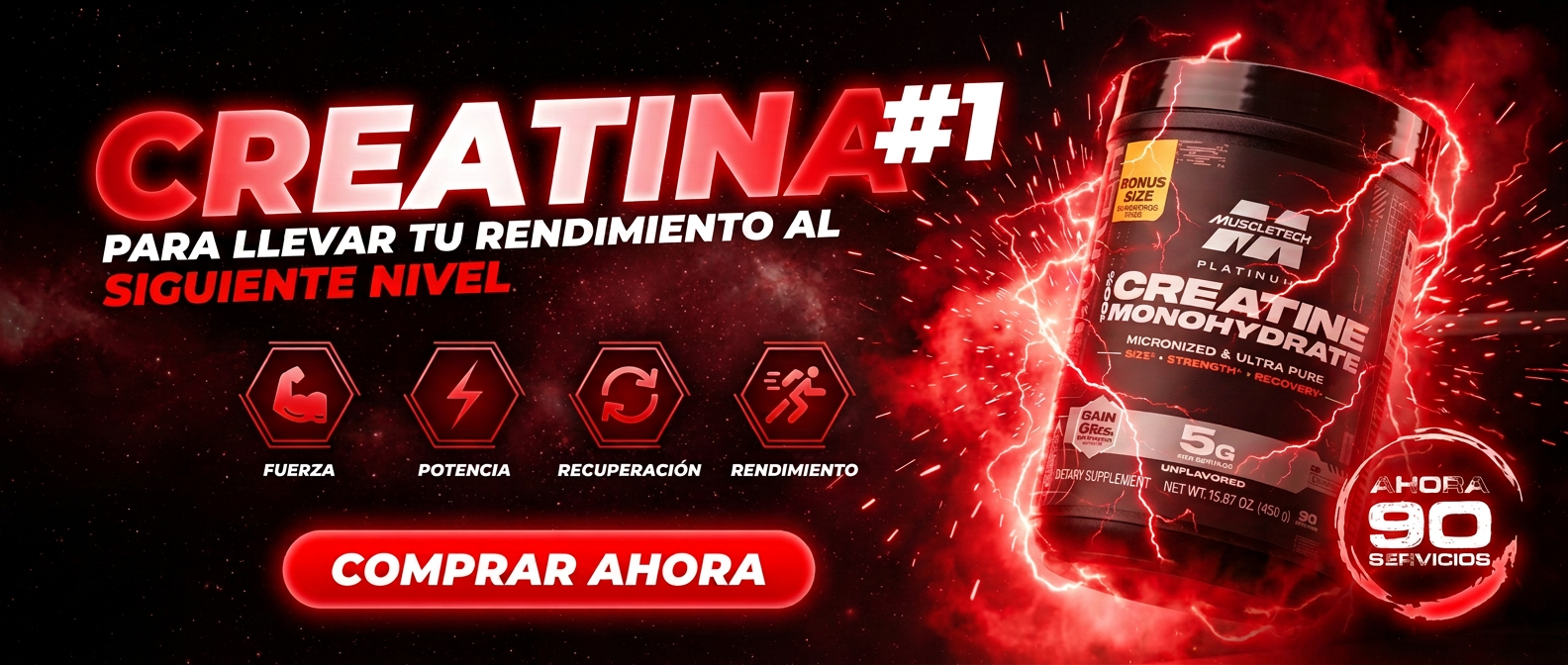 Creatina MuscleTech Platinum 400g original Colombia - oferta especial Banner principal Creatina MuscleTech Platinum - explosión eléctrica roja sobre espacio negro